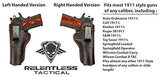 Relentless Tactical The Defender Leather IWB Holster - Fits Most 1911 Style Handguns - Kimber - Colt - S & W - Sig Sauer - Remington - Ruger & More - Made in USA - Brown Left Handed