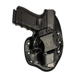 Cardini Leather USA – Cáscara Hybrid Holsters – Left Handed – Black Leather & Kydex Carbon Front with Black Mesh Padding Back – for Glocks 17, 19, 23 – Concealed Carry IWB with Clip