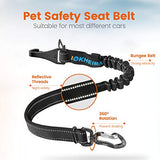 IOKHEIRA Dog Seatbelt, Updated Dog Seat Belt, Multifunctional Pet Safety Belt Reflective Bungee Dog Car Harness with Hook Latch& Seatbelt Buckle, Swivel Aluminum Carabiner