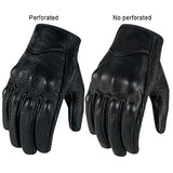 Full finger Goat Skin Leather Touch Screen Motorcycle Gloves Men/Women S,M,L,XL,XXL (Perforated, L)
