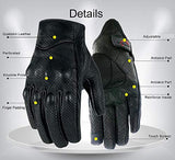 Full finger Goat Skin Leather Touch Screen Motorcycle Gloves Men/Women S,M,L,XL,XXL (Perforated, L)