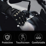 ILM Alloy Steel Leather Hard Knuckle Touchscreen Motorcycle Bicycle Motorbike Powersports Racing Gloves (L, (Leather) Black)