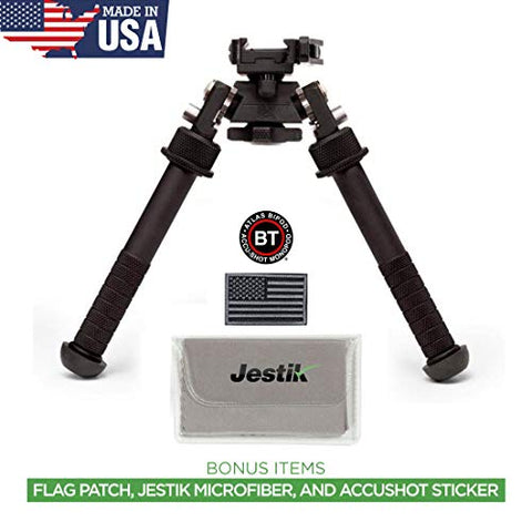 Accu-Shot Atlas Bipod BT46-LW17 PSR with ADM 170-S Lever Plus USA Flag Patch and Jestik Microfiber Cleaning Cloth