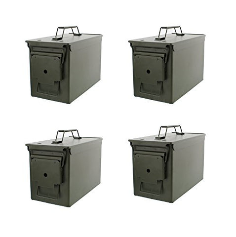 Redneck Convent 50 Cal Metal Ammo Case Cans 4-Pack – Long-Term Shotgun Rifle Gun Ammo Military Army Solid Steel Holder Storage Box