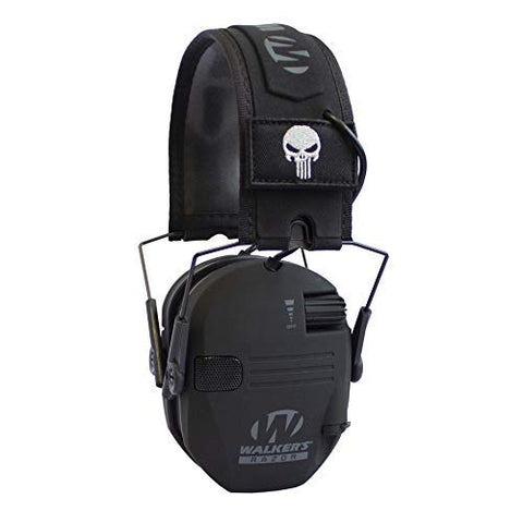 Walker's Hearing Protection Patriot Series Razor Slim Safety Ear Protection Muffs with NRR 23dB Noise Reduction Rating, Black Punisher