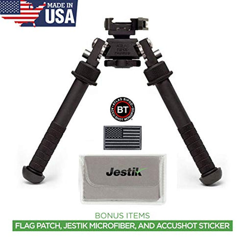 Accu-Shot Atlas Bipod BT10-LW17 with ADM 170-S Lever Plus USA Flag Patch and Jestik Microfiber Cleaning Cloth