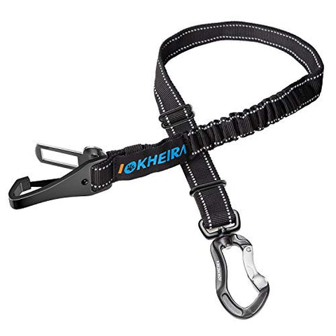IOKHEIRA Dog Seatbelt, Updated Dog Seat Belt, Multifunctional Pet Safety Belt Reflective Bungee Dog Car Harness with Hook Latch& Seatbelt Buckle, Swivel Aluminum Carabiner
