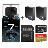 GoPro Hero 7 Black Edition with Two Extra GoPro USA Batteries + Sandisk Extreme 64GB MicroSD + Free Polaroid 16GB MicroSD (80GB Total)
