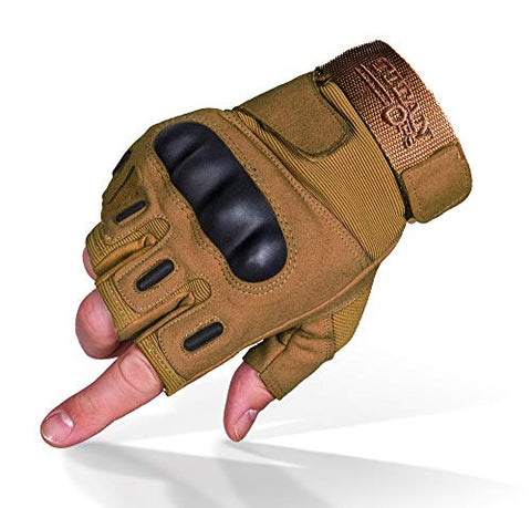 TitanOPS Fingerless Hard Knuckle Motorcycle Military Tactical Combat Training Army Shooting Outdoor Gloves (Tan, M)