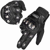 ILM Alloy Steel Leather Hard Knuckle Touchscreen Motorcycle Bicycle Motorbike Powersports Racing Gloves (L, (Leather) Black)