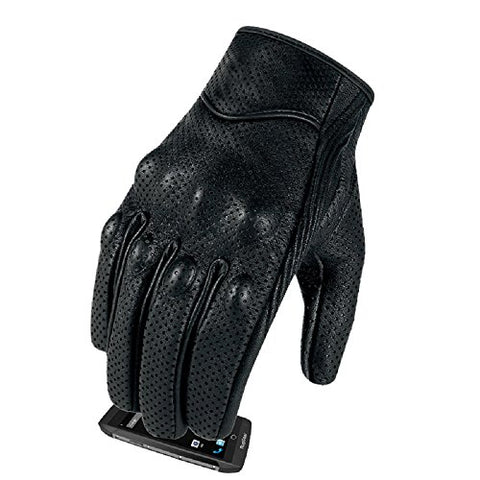 Full finger Goat Skin Leather Touch Screen Motorcycle Gloves Men/Women S,M,L,XL,XXL (Perforated, L)