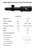 Xgazer Optics Certvision 1-4×24mm First Focal Plane (FFP). Illuminated Riflescope, Post & Duplex, Illuminated-dot Reticle.