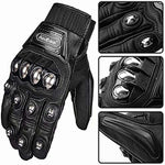 ILM Alloy Steel Leather Hard Knuckle Touchscreen Motorcycle Bicycle Motorbike Powersports Racing Gloves (L, (Leather) Black)