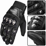 ILM Alloy Steel Leather Hard Knuckle Touchscreen Motorcycle Bicycle Motorbike Powersports Racing Gloves (L, (Leather) Black)