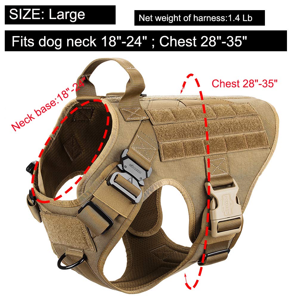 OneTigris Large Tactical Dog Harness, No Pulling Adjustable Dog Vest  Harness, Heavy Duty Dog Harness with Handle, Large Hook and Loop Panels for  Patch
