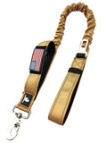 TACTICAL BUNGEE K9 DOG LEASH - 1.5" INCH WIDE DOG LEASHES FOR XL DOGS HEAVY DUTY NYLON ELASTIC STRETCH SHOCK ABSORBING MILITARY DOGS TRAINING LEASHES WITH REMOVABLE AMERICAN FLAG PATCH (TAN, SOLID)